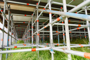 Support scaffolding to the underside of the temporary accommodation units.