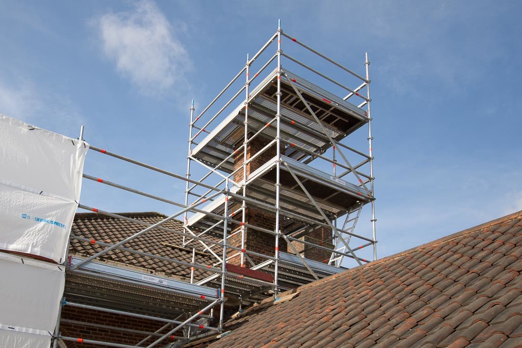 Chimney scaffold erected using Layher Allround.